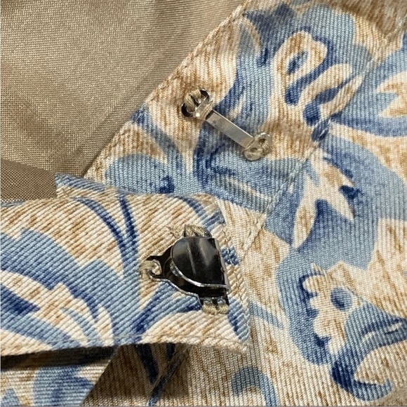 Barrie Pace Tailleur Platinum Silk Wool  Wrap Around Button Chinoiserie Skirt - Picture 8 of 8